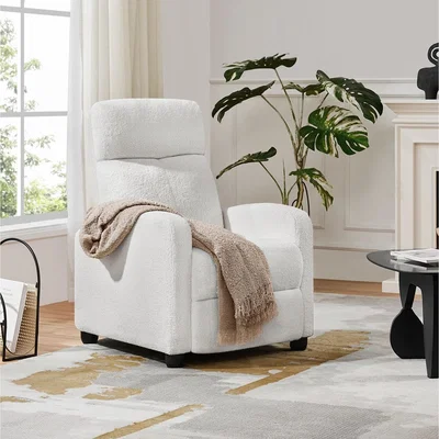The Range Yaheetech Upholstered Armchair Recliner Chair - White / Boucle Fabric