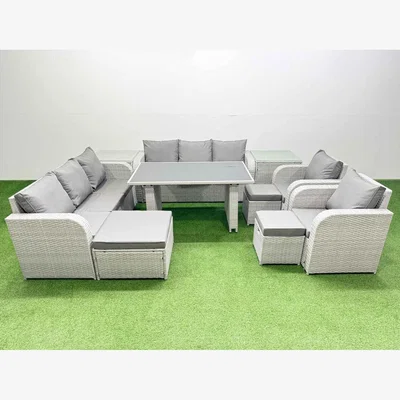 The Range Fimous 11-Seater PE Rattan Outdoor Set with Recliners - Light Grey