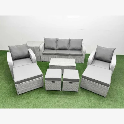 The Range Fimous 9-Piece Garden Furniture Set ¿ 3-Seater Sofa, 2 Recliners, Coffee & Side Tables - Light Grey
