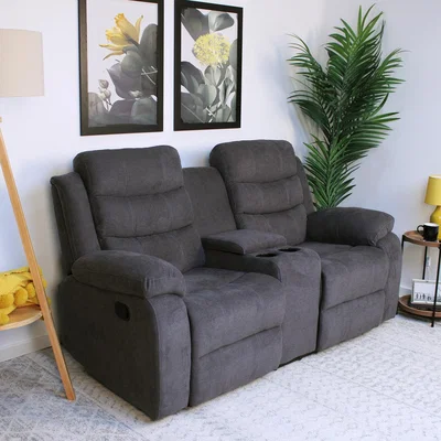 The Range Boston Manual Recliner 2 Seater Sofa w Drinks Console - Grey