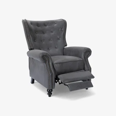 The Range Faux Leather Suede Grey Buttoned Carmona Wingback Recliner Chair - Grey