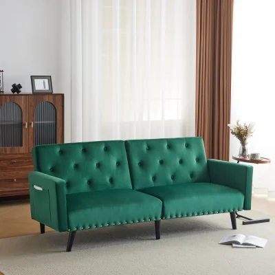 The Range Adjustable Velvet 3-Seater Sofa Bed Recliner Couch Chair - Green