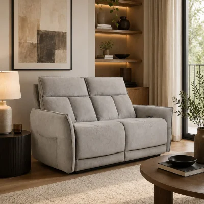 The Range Grayson Fabric Upholstered Power Recliner Two Seater Sofa with USB Charging - Fawn