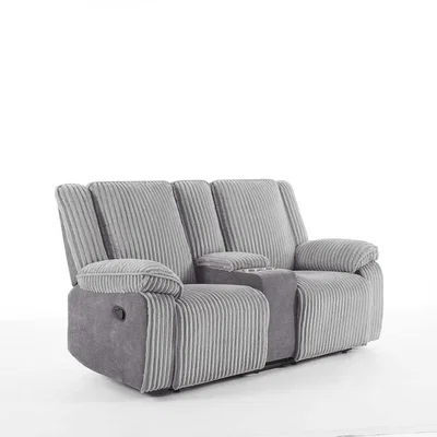 The Range Verona 2 Seater Jumbo Cord Manual Recliner Sofa w Drinks Console - Grey