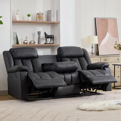 The Range Sheridan 3 Seat Manual Recliner Sofa with Central Console - Black