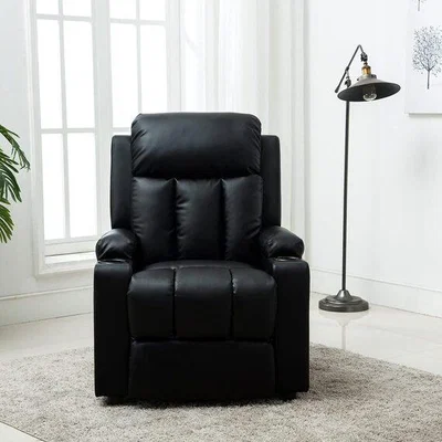 The Range Studio Leather Recliner with Drink Holders - Black