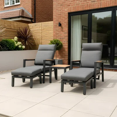 The Range Albany Aluminium Garden Furniture Duo Recliner Set with Side Table - Grey