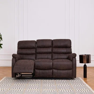 The Range Maxie 3, 2 and 1 Seater Sofa Suite Manual Recliner Brown Air Leather  - Brown Air Leather / 3