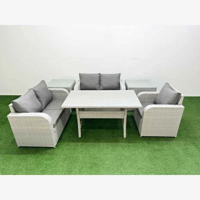 The Range Fimous 6-Piece High-Back PE Rattan Garden Set with Recliner, Loveseat & Table - Light Grey Mixed