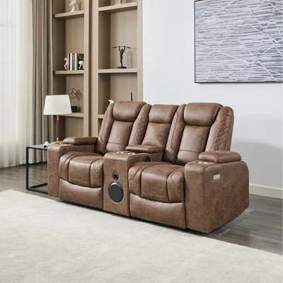The Range Ashton 2 Seater Fabric Auto Recliner Sofa With Console  - Brown