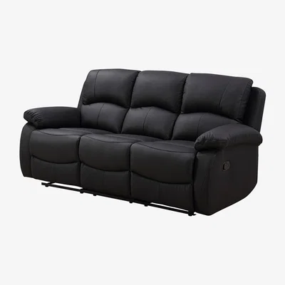 The Range Milano 3 Seater Leather Manual Recliner Sofa Black - Black