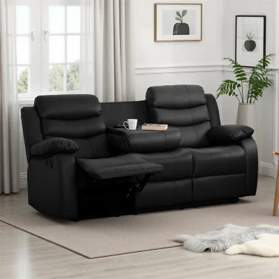 The Range Roma 3 Seater Recliner Sofa - Black Faux Leather - Black PU