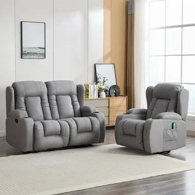 The Range Caesar 1 and 2 Seater Technology Fabric Manual Recliner Sofa Set - Grey