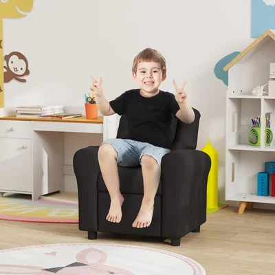 The Range HOMCOM Kids Recliner with Adjustable Backrest  Footrest, Black - Black
