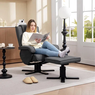 The Range HOMCOM Rocker Swivel Recliner Chair with Footstool - Charcoal Grey / Linen