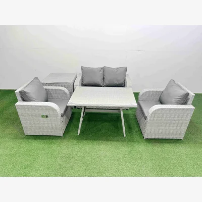 The Range Fimous Light Grey 5-Piece PE Rattan Garden Set with Recliners - Light grey rattan + dark grey fabric
