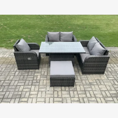The Range Fimous 6-Seater PE Rattan Outdoor Set with Lifting Table & Recliners Dark Grey - Dark Grey
