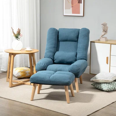 The Range Occasional Recliner with Ottoman and 3-Position Adjustable Backrest - Blue