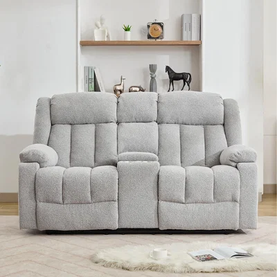 The Range Lovell 2 Seat Manual Recliner Sofa with Central Console - Light Grey