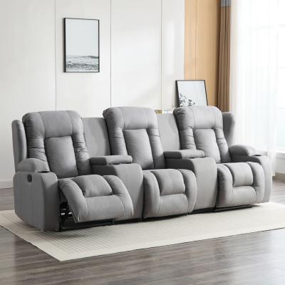The Range Caesar 3 Seater Grey Technology Fabric Manual Recliner Sofa w Drinks Console - Grey