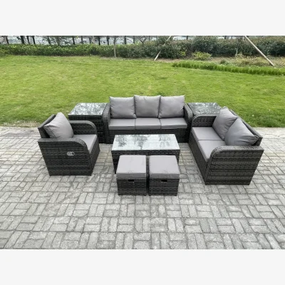 The Range 8-Seat High-Back Modular Set w/ Recliner & Tables - Dark Grey Mixed