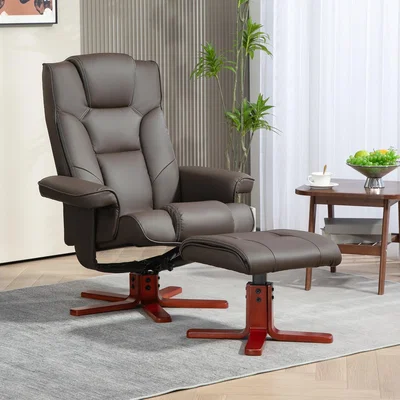 The Range HOMCOM PU Leather Recliner Chair with Footstool and Backrest - Brown