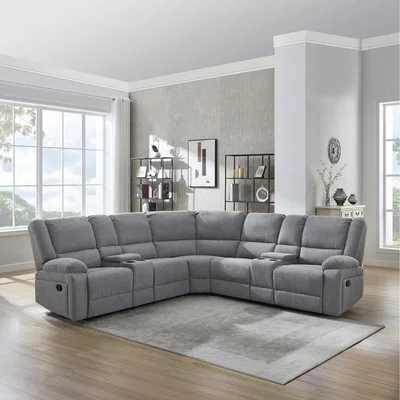The Range Praga Corner Fabric Recliner Sofa - Light Grey
