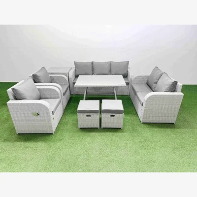 The Range Fimous PE Rattan Garden Sofa & Dining Set, Recliners, Light Grey - Light Grey