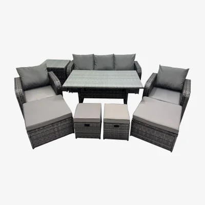 The Range Fimous 8 Seat Outdoor PE Rattan Patio Set with Table and Recliners Dark Grey - Dark Grey Mixed rattan with dark grey fabric