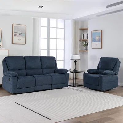 The Range Sydney 1 and 3 Seater Fabric Latch Recliner Sofa Set - Blue