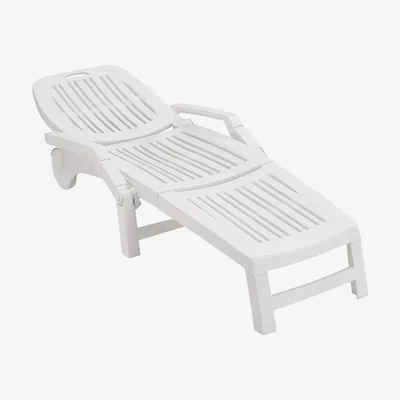 The Range Outdoor Folding Plastic Recliner with Wheels - White