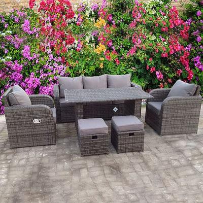 The Range Rattan Recliner Wicker Garden Outdoor Table and Dining Furniture Patio Set - grey