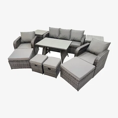 The Range Fimous 9-Seater Dark Grey Rattan Outdoor Set with 3-Seater Sofa and Recliners - Dark Grey
