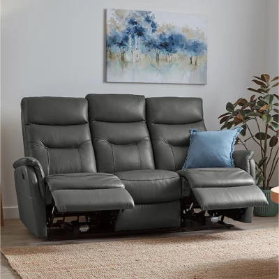 The Range Wren 3 Seater Electric Recliner Sofa Grey Leather - Grey Leather / 60in