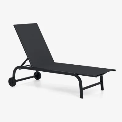 The Range Outdoor Wheeled Chaise Lounge Recliner - Black