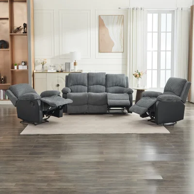 The Range Manual Reclining Sofa Sectional Recliner Plush Corduroy Couches Set Sofa - Grey