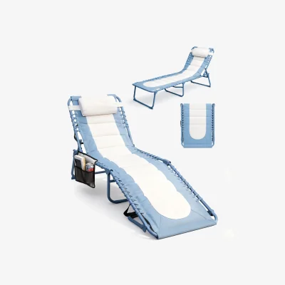 The Range Keplin Foldable Sun Lounger Chair - Colour Block Design, Padded Recliner - Blue