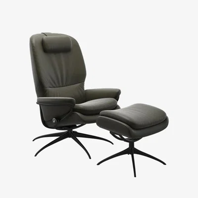 Woods Furniture Stressless Rome High Back Chair With Star Base and Footstool - Paloma Leather