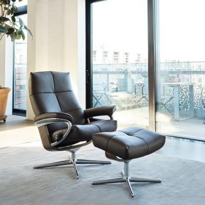 Woods Furniture Stressless David Recliner with Cross Base and Footstool - Stressless David Recliner with Cross Base and Footstool in Fabric