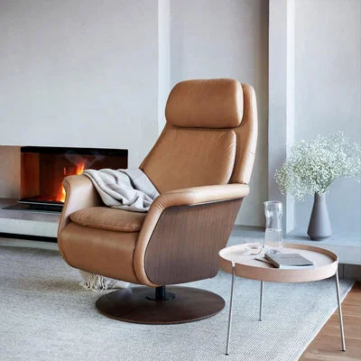 Woods Furniture Stressless Sam Power Recliner with Disc Base and Wooden Arms - Stressless Sam Recliner Wooden Arm Panels Disc Base - Batick