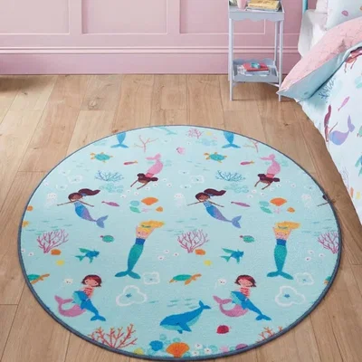 Dunelm Catherine Lansfield Kids Mermaid Blue Circle Rug