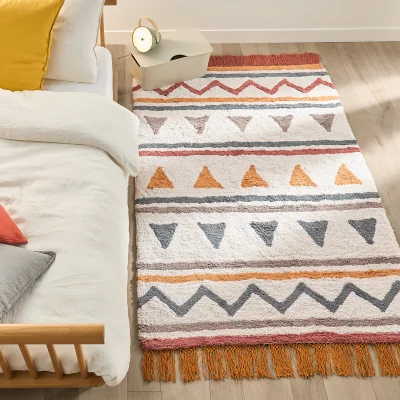 La Redoute Ezber Fringed Graphic Organic Cotton Child's Rug
