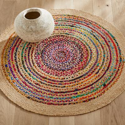 La Redoute Jaco 120cm Diameter Colourful Round Jute & Recycled Cotton Rug