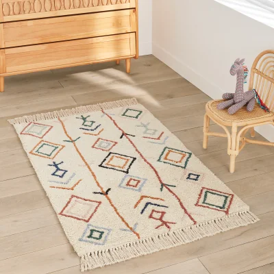 La Redoute Javi Multicoloured Berber Style Fringed Cotton Child's Rug