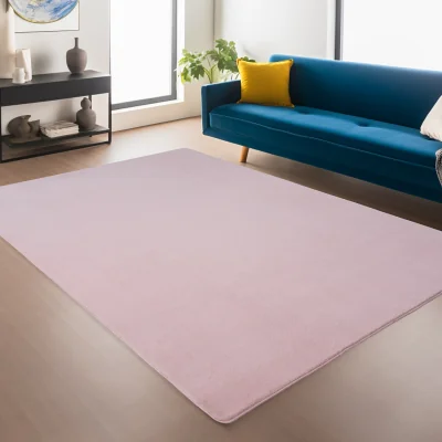 The Range Snuggly Washable Low Pile Living Room Area Rug - Anti-Slip Felt Backing - Baby Pink / 220cm / 160cm
