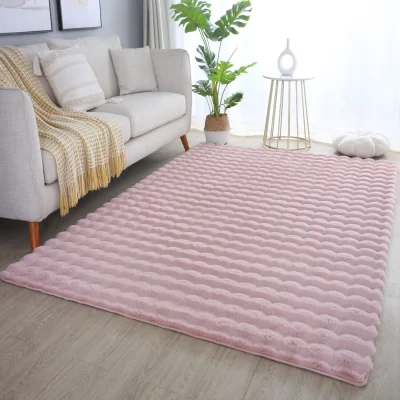 The Range Orbie Washable Low Pile Super Soft Living Room Area Rug Machine Carved Ridge-Furrow Design - Baby Pink / 220cm / 160cm