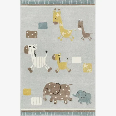 The Rug Seller Lucky Zoo Safari Animal Childrens Nursery Rugs in Light Blue