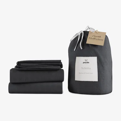 Cuckooland Panda London Slate Grey Bamboo & Linen Bedding Set - Single