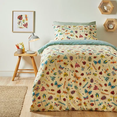 Dunelm Butterfly Friends Single Duvet Cover and Pillowcase Set MultiColoured