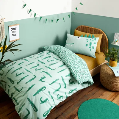 Dunelm 3D Crocodile Single Duvet Cover and Pillowcase Set Sage (Green)